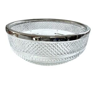 Vintage English Silver Plate‎ Rim Cut Crystal Bowl | 10" | Diamond Cut | Heavy